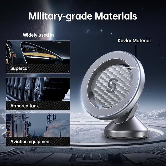 SYNCWIRE for MagSafe Car Mount - Kevlar Material Magnetic Phone Holder for Car Dash,360° Rotation Strong Magnets Car Phone Holder Compatible iPhone 17 Pro Max Air 16 15 14 13, MagSafe Car Accessories