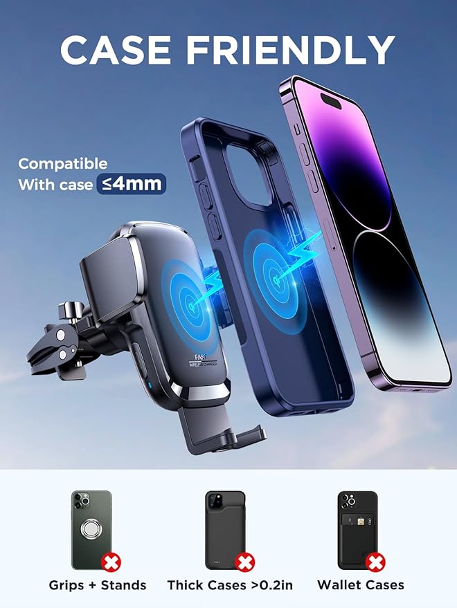Wireless Car Charger, 15W Qi Fast Charging Auto Clamping Car Charger Phone Holder Mount, JOYROOM Cell Phone Holder Car Mount for iPhone 16 15 14 13 Pro Max Xs, Galaxy S24 Ultra, LG, Google