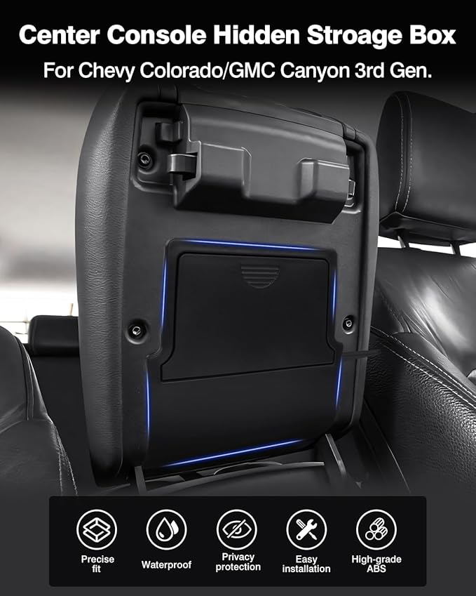 Autorder Armrest Hidden Storage Box for 2023-2025 2026 Chevy Chevrolet Colorado/GMC Canyon Accessories One-Touch Open Center Console Organizer Secret Compartment Hidden Organizer Insert Tray