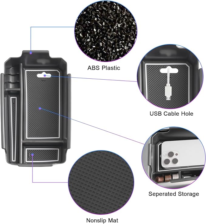 SXCY for 2018-2024 2025 XC40 Center Console Organizer for Volvo XC40 Accessories 2024 2025 XC40 Center Console Tray 2024 XC40 Armrest Console Organizer(White Mats)