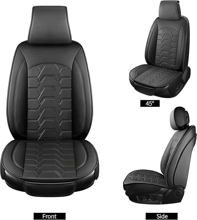 Leather car Seat Covers Breathable Car Seat Protector Front seat Covers Universal Fit for 95% Car Truck SUV Van Vehicles （Black，2PCS）