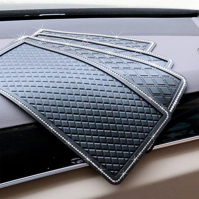 Anti-Slip Car Dash Grip Pad for Cell Phone, Keychains, Sun Glasses,Stand,New Handmade Crystal Rhinestone Mat for Navigation Cell Phone 11.5 x 6 inch (Black)