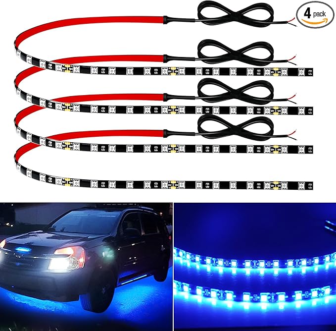 12V Led Light Strip 18" Connectable Blue LEDs Strip Lights for Car Motorcycle Golf Cart Automotive Trucks Boat Marine Waterproof Led Light Strip, 4Pack