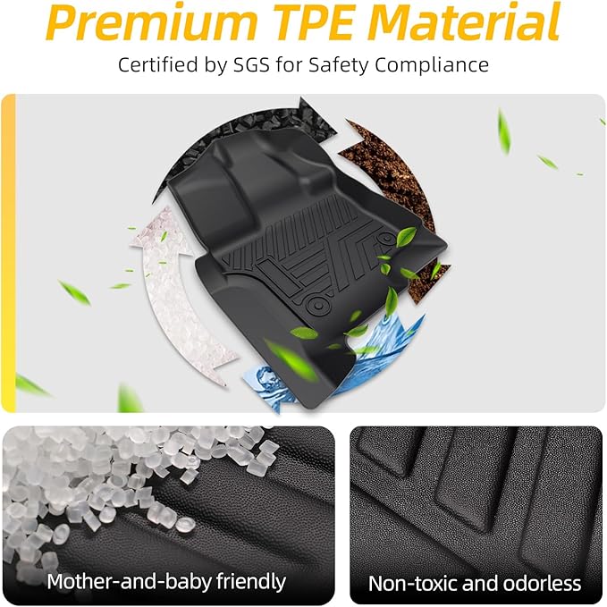 PWY Car Mats for Ford F150 2015-2025 / F-150 Lightning SuperCrew 2022-2025 (Rear w/o Fold Flat Storage), Custom Truck Mats, TPE Heavy Duty Floor Liners, All Weather Car Liners, 3PCS Truck Accessories