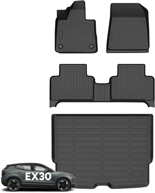 Wayhigh-for 2025 Volvo EX30 All Weather Floor Mats and Cargo Liner Set TPE Car Mats Waterproof Heavy Duty Rubber Floor Liners EX30 Accessories