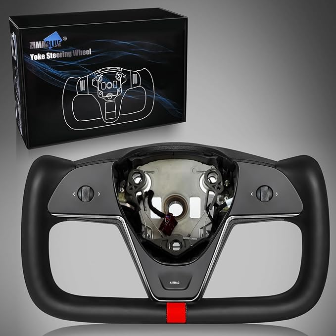 ZIMABLUE Yoke Steering Wheel for Tesla Model 3 (2017–2023) & Model Y (2020–2024) | Heated | Nappa Leather | Hand-Stitched