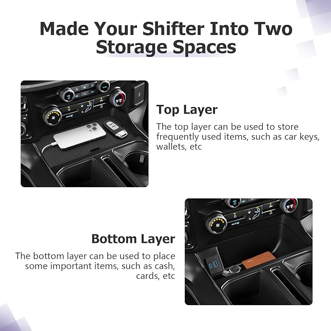 LUWU Center Console Organizer Compartment Cover for 2021-2024 2025 Ford F150 & 2022-2024 F150 Lightning XLT Interior Accessories Middle Console Secret Pocket Lid Hidden Storage Tray Panel w/USB Hole