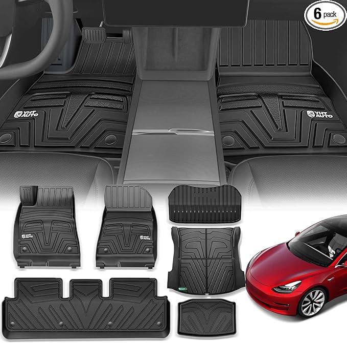 YHTAUTO for Tesla Model 3 Floor Mats 2023 2022 2021 Accessories, All Weather TPE Car Mats Carpet, Front Trunk Mat Rear Cargo Liner Storage Mat, Anti-Slip Waterproof Odorless