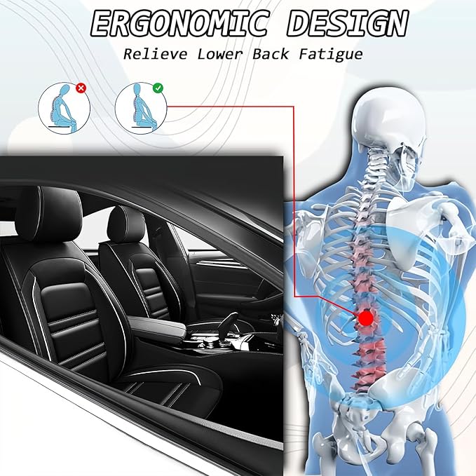 Seat Covers for Nissan Car Juke 2011-2017 | 5-Seats Leather Seat Covers, Easy to Install Automotive Seat Covers Full Set (Full Set, Black&White Line)