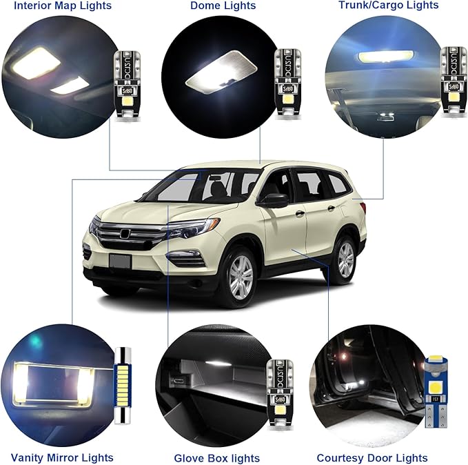 EASY EAGLE LED Interior Car Lights for Honda-Pilot-2016-2022: 15 Piece Kit White LED Light Bulbs - Super Bright 6000K + Install Tool