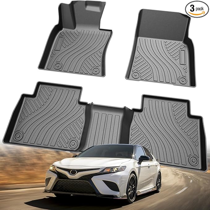 TPE All-Weather Floor Mats for Toyota Camry 2018-2024 (Not for Hybrid) | Custom Fit Floor Liners | 1st & 2nd Row Protection | Durable, Odorless, Easy to Clean (3-Piece Set, Black)