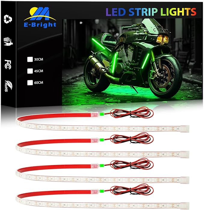 YM E-Bright Led Strip Lights for Car Motorcycle Trucks Van Golf Cart Cuttable Marine Boat Navigation Night Fishing Lighting Interior Exterior Waterproof IP68 24inch 60CM 72SMD 12v,Green(Pack of 4)