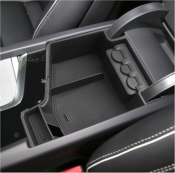 SXCY for 2018-2024 2025 XC60/2018-2024 XC90 Center Console Organizer for Volvo XC60 Accessories 2024 2025 XC60 Center Console Tray 2024 XC60 XC90 Armrest Console Organizer(with Coin Holder)