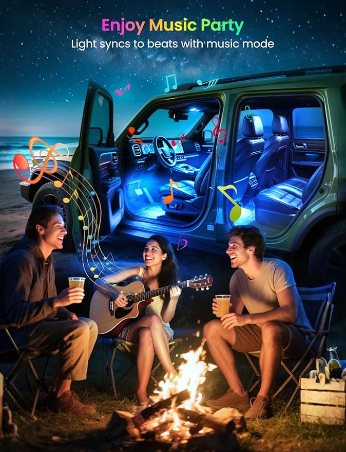 Pak Car LED Lights, Smart RGB 48 LED Car Interior Light with APP Control, Under Dash Car Strip Lights, Music Mode, DIY Mode, 2 Lines Design with Car Charger, Ambient Lighting for Cars, SUVs, Trucks