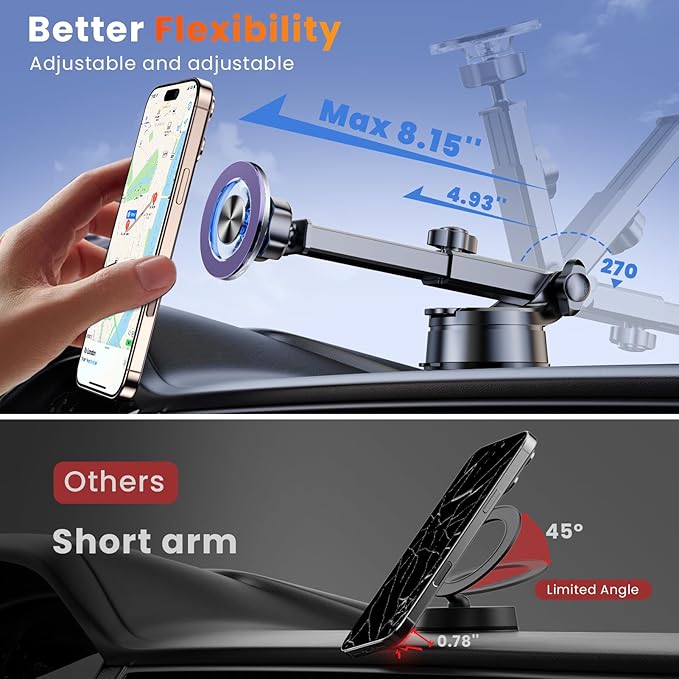 for MagSafe Magnetic Phone Holder for Car [2025 Upgraded Strongest Magnet] Car Mount Cell Stand for Dashboard Windshield Vent Compatible with iPhone 17/16/15/14/13/12 Android etc-Purple