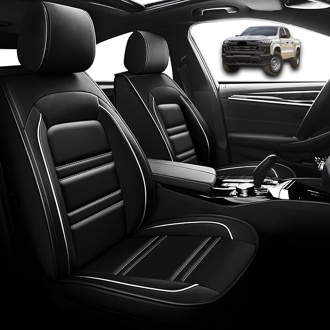 Seat Cover for Chevy Colorado 2004-2025 | Car Seat Covers Front Seats, Waterproof Seat Protectors, Automotive Front Seat Covers (Front Seat, Black&White Line)