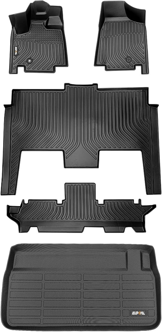 AIPOIL® Floor Mats & Cargo Liner Set for 2011-2021 Dodge Grand Caravan 7 Seat All Weather Protection TPE Anti-Slip Automotive Full Set Custom Car Mats Accessories - Black