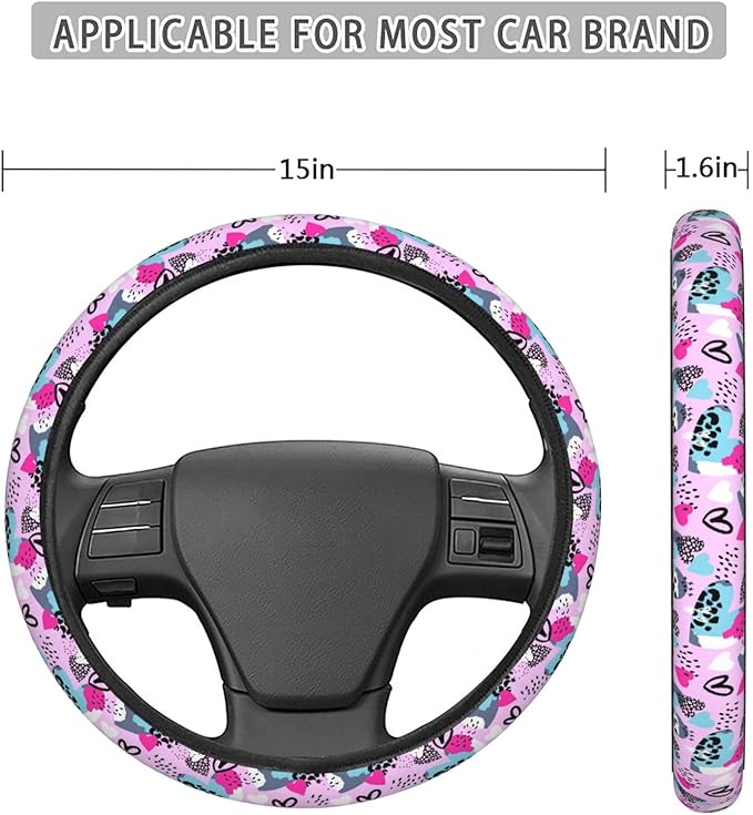 Dujiea Leopard Print with Hearts Elastic Stretch Steering Wheel Cover, Anti-Slip and Durable Car Steering Wheel Accessories for Women Men, 15 Inch Universal Fit Car, Truck, SUV