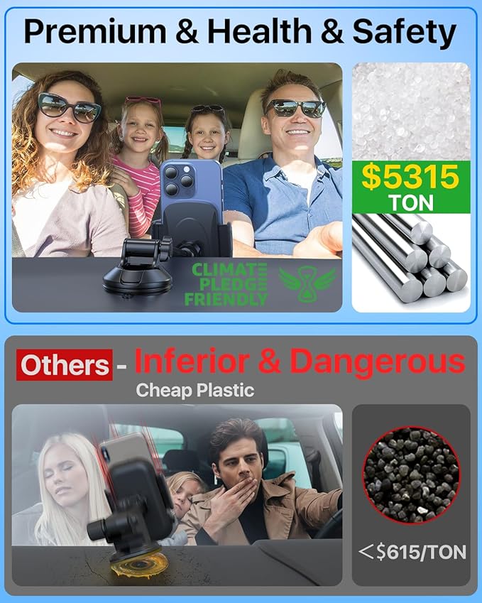 [2025 True Military-Grade] Car Phone Holder [Upgraded Strongest Suction & Clip] Cell Phone Mount for Dashboard Windshield Vent,Truck Cradle Stand for iPhone 16 Pro Max Samsung Android, Purple