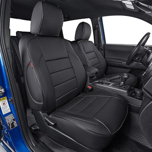 EKR Custom Fit Tacoma Car Seat Covers for Select Toyota Tacoma 2024 2025 2026 Xtra Cab SR -Full Set,Leather(Black)