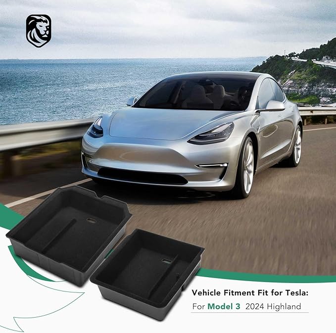 YHTAUTO Center Console Organizer Tray Armrest Drawer Organizer Fit 2024 2025 Tesla Model 3 Highland, Center Console Tray Armrest Hidden Storage Box Flocking Interior Accessories 2PCS