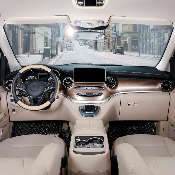 SEG Direct Car Steering Wheel Cover for Medium Standard Size Steering Wheels with 14 1/2-15 inches Outer Diameter, Black and Beige Microfiber Leather