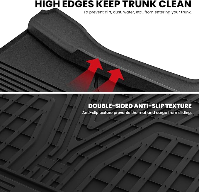LASFIT Premium Extra Thick Trunk Mats for Tesla Model Y 2025 2024 2023 2022 2021 2020, TPE All Weather Custom Fit 5 Seater Car Mat Cargo Liner, Black