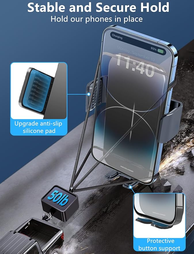 Wireless Car Charger for Samsung Galaxy Z Flip, 15W Charging [AUTO MOVING COIL], Dash Air Vent Auto-Clamping Car Phone Holder Charger Mount Wireless Charging for iPhone 17/16/15, Galaxy Z Flip 7/6/5/4