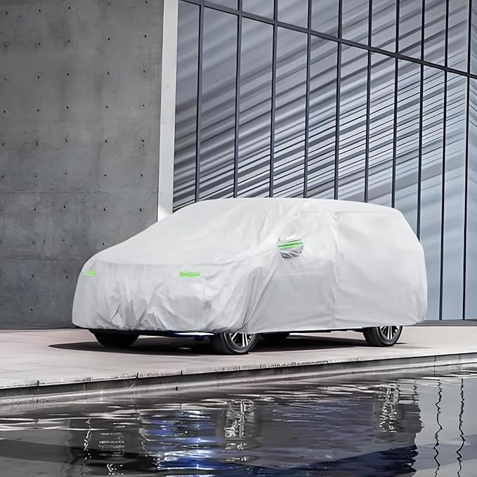 Car Cover Custom Fit for Chevrolet Chevy Suburban 1973-2025, Migaven Waterproof Full Exterior Cover Sun Rain Protection with Door Zipper and Cotton Lining, Silver