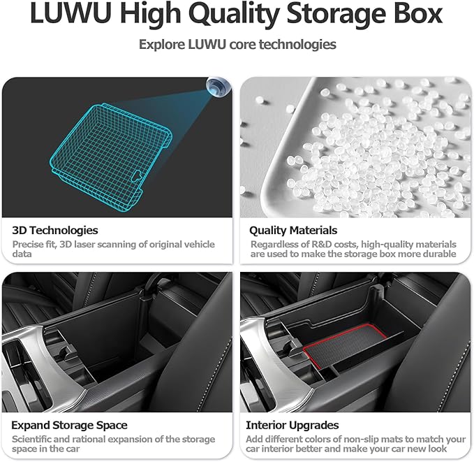 LUWU for 2024 Ford Edge Center Console Organizer Tray 2020 2021 2022 2023 2024 Ford Edge SE/SEL/ST-Line/Titanium/ST Console Organizer Armrest Storage Box Armrest Tray 2024 Ford Edge Accessories (Red)