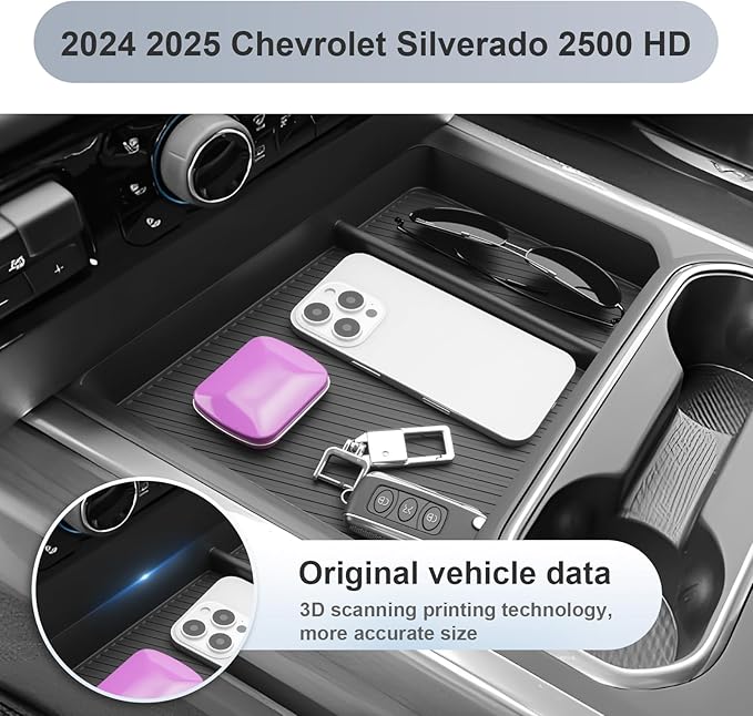 SKTU 2024 2025 2026 Chevy Silverado 2500 HD Center Console Organizer for 2024-2026 Silverado 2500HD 3500HD Center Console Tray 2024 2025 2026 Chevy Silverado 2500 HD Accessories (w/Bucket Seats Only)