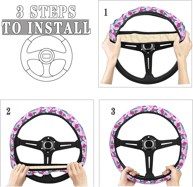 Dujiea Leopard Print with Hearts Elastic Stretch Steering Wheel Cover, Anti-Slip and Durable Car Steering Wheel Accessories for Women Men, 15 Inch Universal Fit Car, Truck, SUV