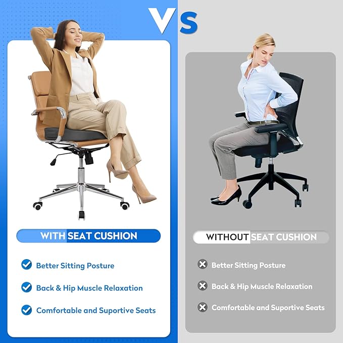 Seat Cushion, Office Chair Cushions, Car Seat Cushion, Non-Slip Sciatica & Back Coccyx Tailbone Pain Relief Chair Pad, Memory Foam Pillow for Computer Desk, Wheelchair, Driving(Grey)