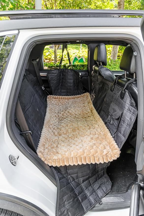Non-Slip Dog Bed Mat for Car, Fuzzy Backseat Pet Mat, Travel Pet-Friendly Seat Cover for Cars, Compatible with Backseat Extenders and Seat Protectors 24.8x54 inch