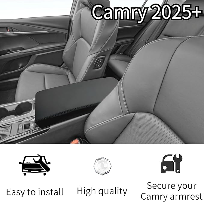 POSAID Center Console Armrest Cover for 2025 Toyota Camry (XSE/XLE/SE/LE) Leather Armrest Cover for 2025 Toyota Camry Accessories, Black Trim