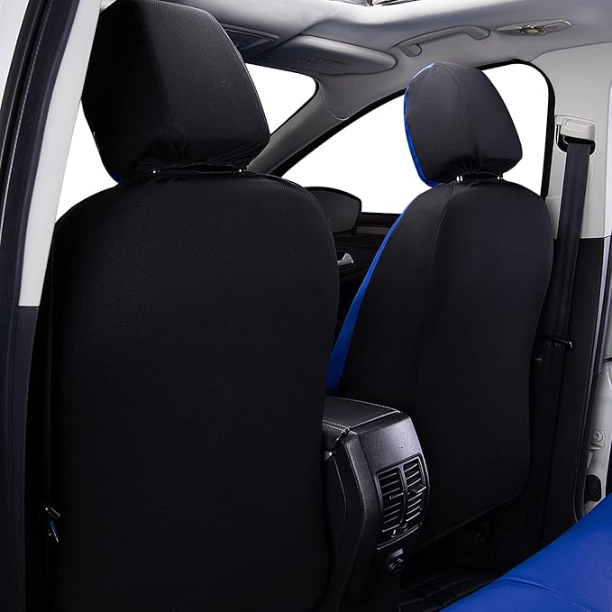 Flying Banner car seat Covers Protects Water Proof Faux Leather Carbon Fiber Fronts Rear Bench Covers (Blue Blue, Full Set - 8PCS)