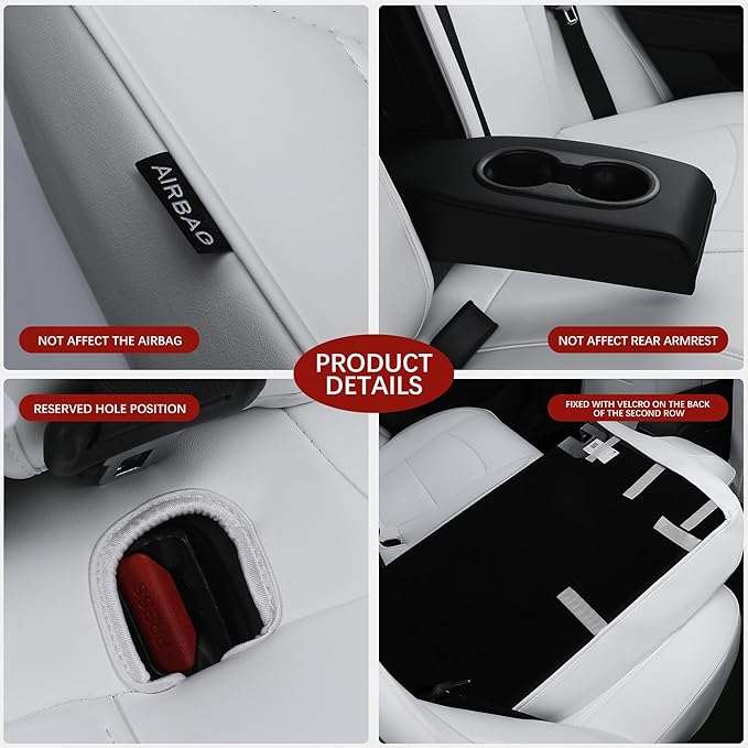 Suitable for Tesla Model 3 Seat Covers, Waterproof Faux Leather Car Seat Covers Full Set forTesla Model 3 2023 2022 2021 2020 2019 2018 2017 (White)