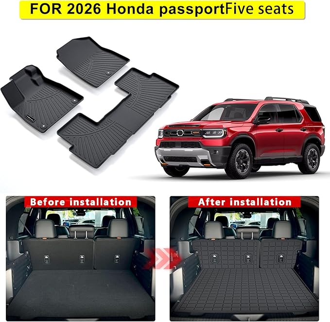 All-Weather Floor Mats & Cargo Liner | Custom Fit for 2026 Honda Passport | TPE Material, Anti-Slip Protection Floor Mats ﻿