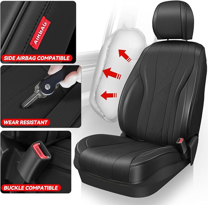 Auto Dynasty Car Seat Covers Full Set, Anti-Slip Automotive Interior Covers with Storage Pocket, Breathable Car Seat Protectors, Airbag Compatible, Universal Fit Most Vehicles, Black (Touring Series)
