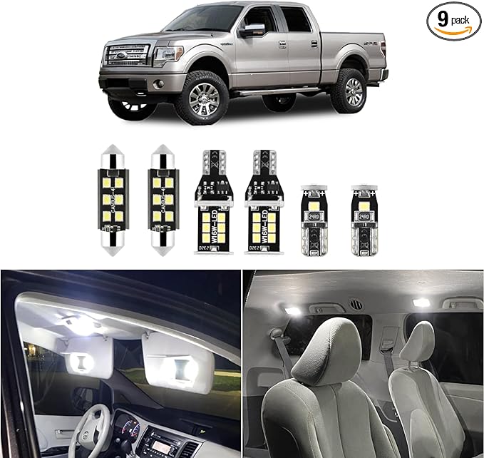 EASY EAGLE 9 Pcs Super Bright 6000K White LED Interior Light: Bulbs Kit Package for 2009 2010 2011 2012 2013 2014 Ford F150 + Install Tool