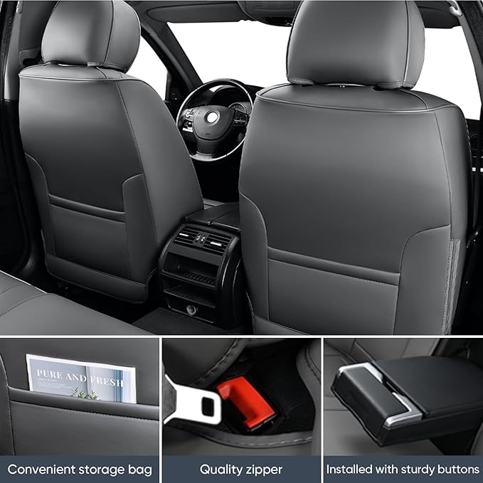 Auto Car Seat Covers Accessories Front Seat Leather Cushion Protector Breathable Waterproof Seat Cover for Cars Universal Fit (Grey, Front Pair)