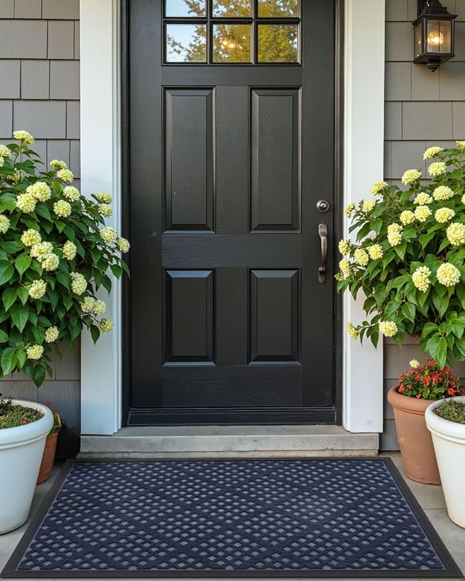 DEXI Front Door Mat Outside Entrance, Rubber Entry Doormat Heavy Duty, Welcome Mats Non Slip for Inside House Floor Entryway Back Doors Exterior Patio, 17x29, Rhombic Blue