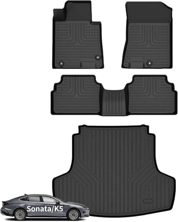 Wayhigh-for Kia K5 2021-2025 (Only FWD Models) or for Hyundai Sonata/Sonata Hybrid 2020-2025 All Weather Floor Mats and Cargo Liner Set TPE Car Mats Waterproof Anti-Slip Floor Liners Accessories