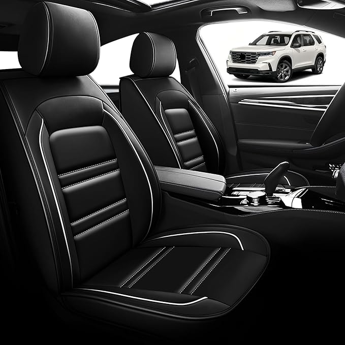 Seat Cover for Honda Pilot 2003-2025 | Car Seat Covers Front Seats, Waterproof Seat Protectors, Automotive Front Seat Covers (Front Seat, Black&White Line)