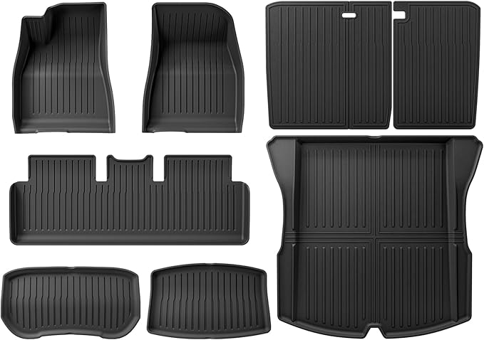Weize Floor Mats Fit for Tesla Model 3 Highland 2025 2024, TPE All Weather Cargo Liner Floor Mats and Cargo Trunk Mats Accessories Front Rear Cargo Mat Full Set of 8