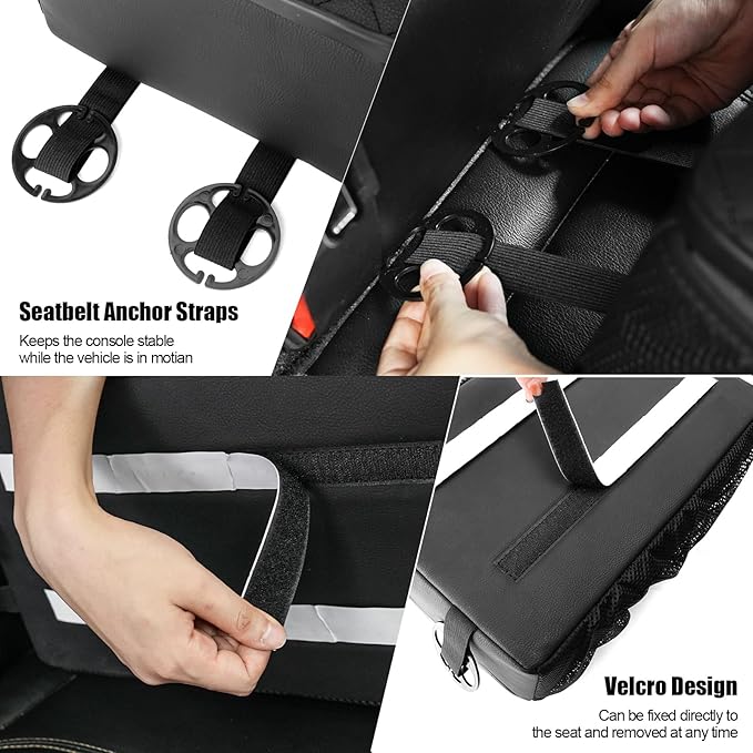 FURYENGRAVER Universal Rear Seat Armrest Rear Bench Seat Consoles with Cup Holder, Large Storage Box,2 Storage Bags Truck Seat Organizer
