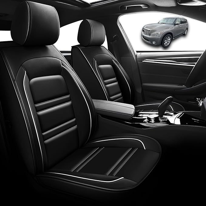 Seat Cover for Infiniti qx56 2004-2013 | Car Seat Covers Front Seats, Waterproof Seat Protectors, Automotive Front Seat Covers (Front Seat, Black&White Line)