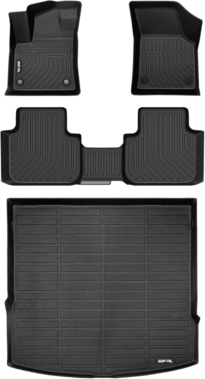 AIPOIL® Floor Mats & Cargo Liner Set for 2020-2024 2025 VW Atlas Cross Sport All Weather Protection TPE Anti-Slip Automotive Full Set Custom Volkswagen Atlas Car Mats Accessories - Black