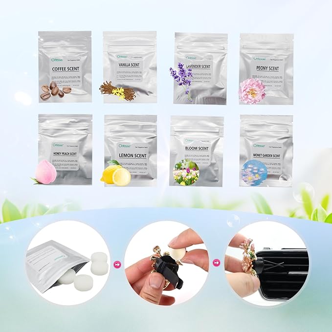 32pcs Vanilla Car Air Freshener Refill Fragrance Tablets,8 Pack Sweet Vanilla Car Scents Pads for Car Air Freshener Vent Clips,1.7cm/0.7inches Diameters Scent Pads