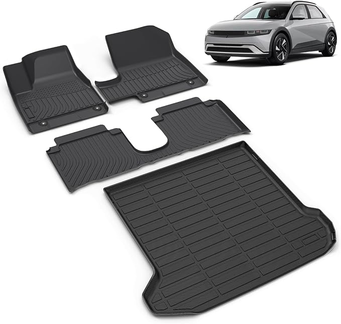 All Weather Car Floor Mats & Cargo Liner Set Fit for Hyundai Ioniq 5 Movable Console 2025 (Limited Models) Floor Liners Trunk Liner Ioniq 5 Cargo Mat Accessories Black